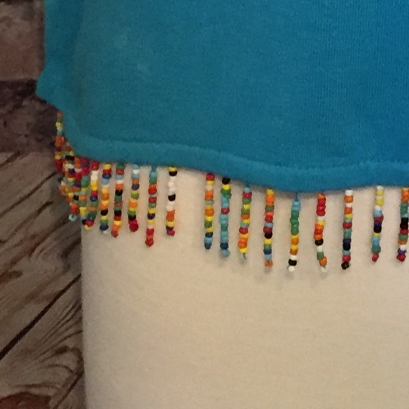 Aqua/blue top with beaded fringe - Picture 7 of 7